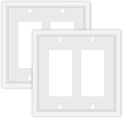 Double Decorator Switch Cover Plate White Classic Decorative Decorator Switch Plates Cover 2 Gang Rocker Wall Plate Cover for Duplex Toggle, 2 Pack