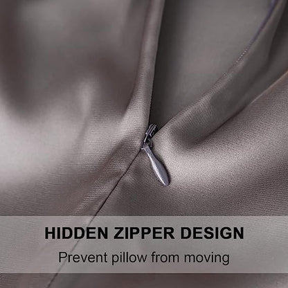 Mulberry Silk Pillowcase for Hair and Skin,Cooling Silk Pillow Case with Hidden Zipper,Allergen Proof Dual Sides Soft Breathable Smooth Silk Pillow Cover for Women (Dark Gray, Body)