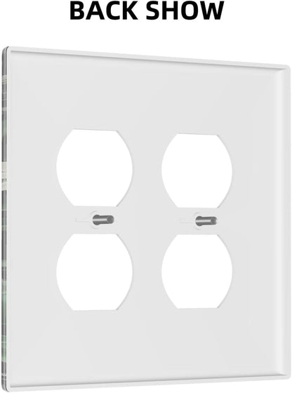 Decorative Outlet Covers Rustic Green Leaves White Flower 2 Gang Wall Plate Cover Double Duplex Receptacle Two Switch Light Switch Cover Plate Jumbo Dual Faceplate for Home Decor