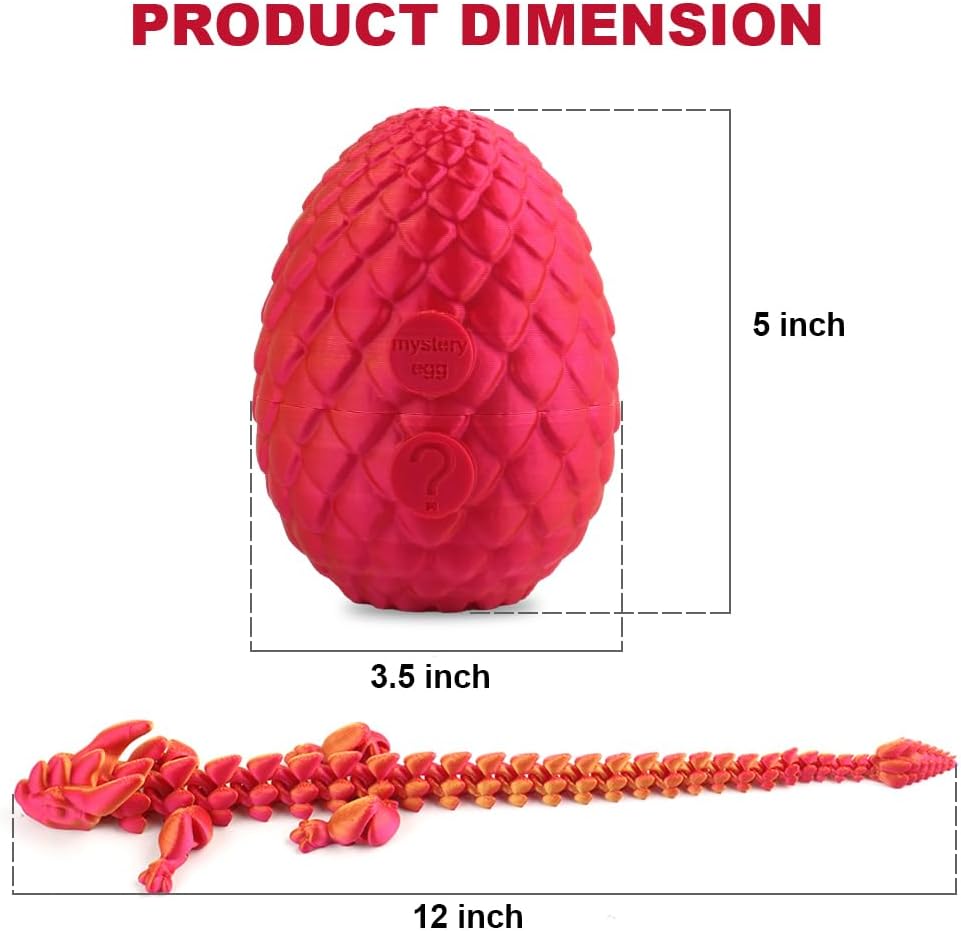 STONESTAR 3D Printed Dragon Fidget Toys, 12" Full Articulated Dragon in Mystery Egg, Home Office Decor Executive Desk Toys Xmas/Easter Gift for Dragon Lovers (Laser Red)