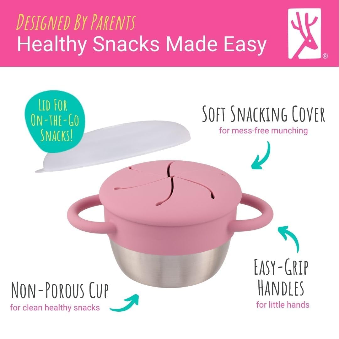 Elk and Friends Stainless Steel Snack Cups | Removable Silicone Food Catcher and Travel Lid |