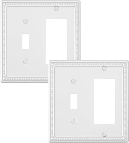 2-Pack Combo Toggle/Decorator Light Switch Cover Plate, Pearls Decorative Electrical Outlet Covers, Metal Wall Switch Plates and Outlet Covers, Pure White