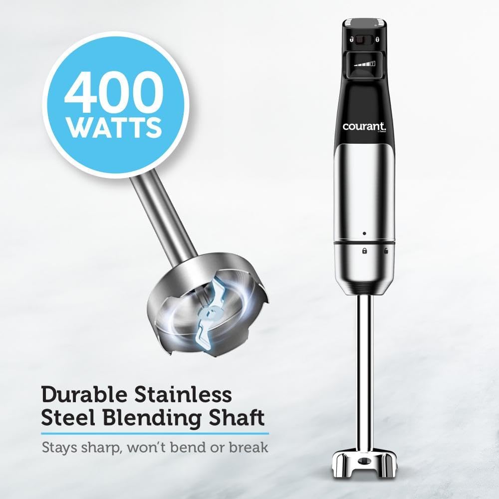 Courant Immersion Handheld Blender,4 in 1 400W Stick Blender, Variable Speed Stainless Steel