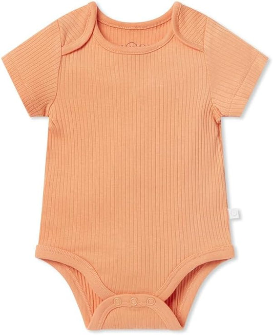 MORI Baby Ribbed Short Sleeve Bodysuit with Envelope Neck and Nickel Free Poppers - Unisex Toddler