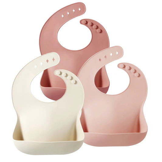 PandaEar Set of 3 Silicone Baby Bibs, Waterproof Soft Adjustable Bibs for Babies Toddlers 10-72