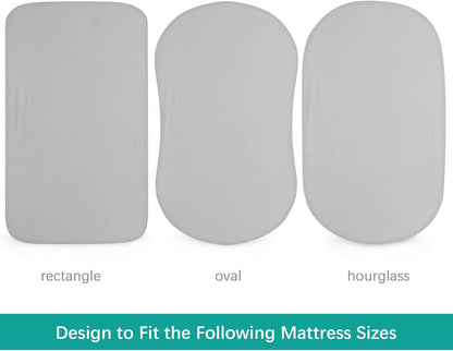 Waterproof Bassinet Sheets Fit for Halo, Dream on Me, Ingenuity, Fisher Price, Delta, Graco and Other Oval Bassinet Mattress, 2 Pack, Ultra Soft Microfiber Sheets, White & Grey