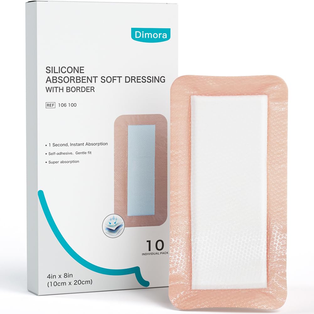 Dimora Silicone Ultra Absorbent Dressing Pads - Adhesive Wound Bandage with Gentle Border