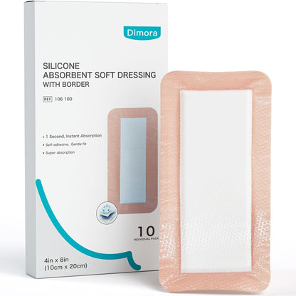 Dimora Silicone Ultra Absorbent Dressing Pads - Adhesive Wound Bandage with Gentle Border