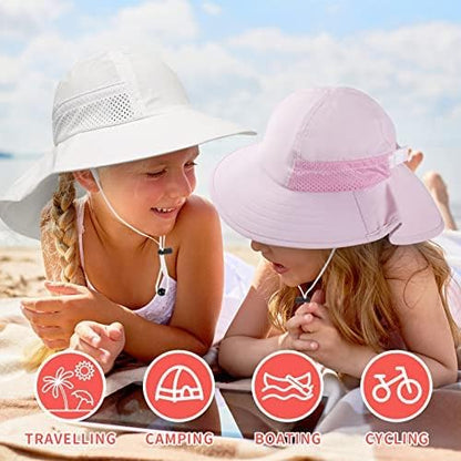 Toddler Baby Sun Hat Kids Summer UPF 50+ for Boys Girls Adjustable Beach Hats with Bucket Wide Brim Age 1-7 Years