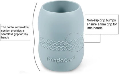 PandaEar 3 Pack 100% Tiny Silicone Drinking Training Cup for Baby and Toddler, Tiny Open Cups for Infants (Blue/Green/Tan)