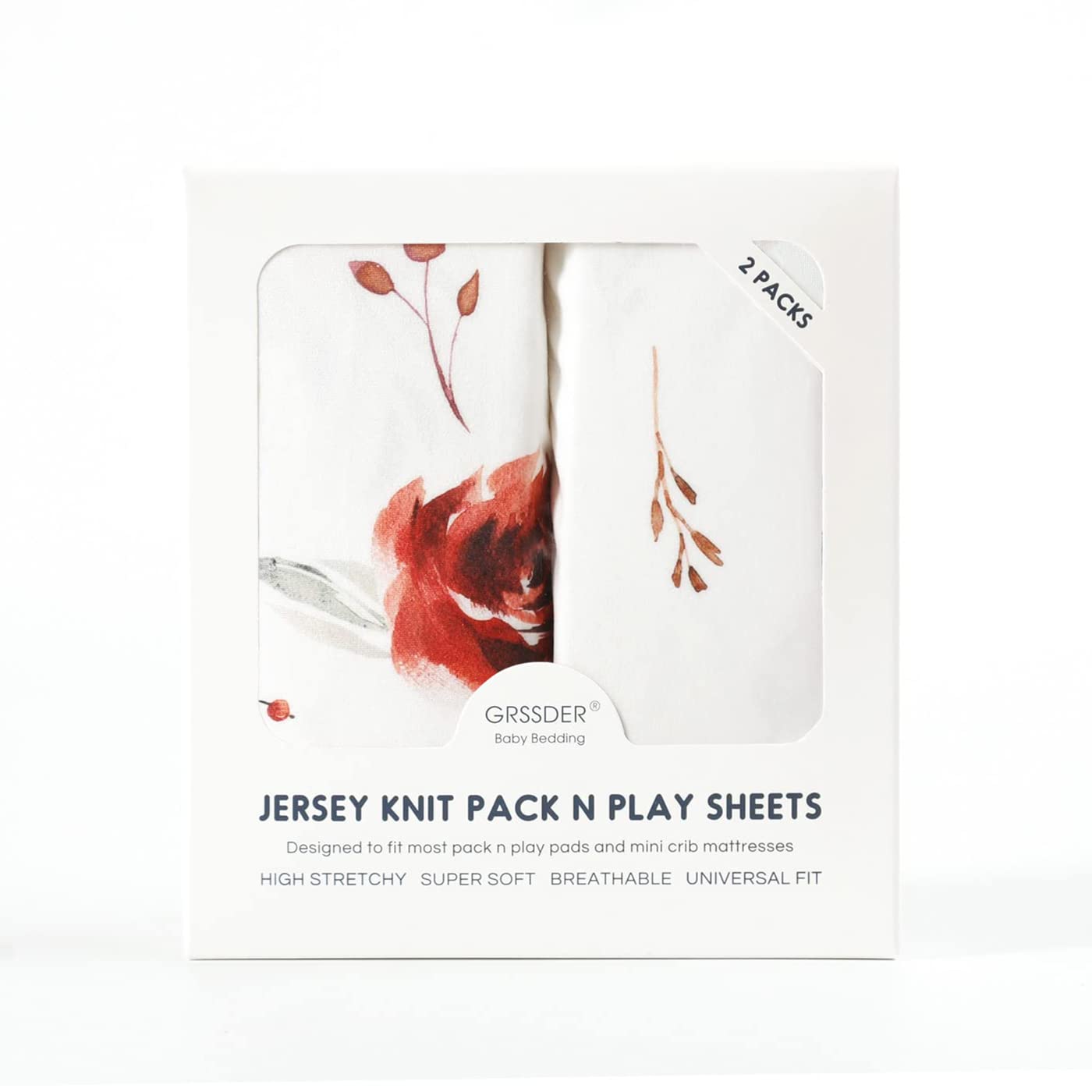 Stretchy Ultra Soft Jersey Knit Pack n Play Sheets Set 2 Pack, Portable/Mini Crib Sheets with Deep