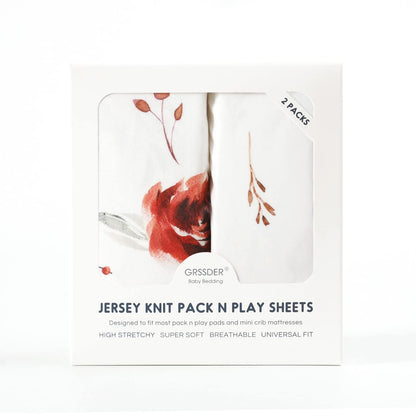 Stretchy Ultra Soft Jersey Knit Pack n Play Sheets Set 2 Pack, Portable/Mini Crib Sheets with Deep