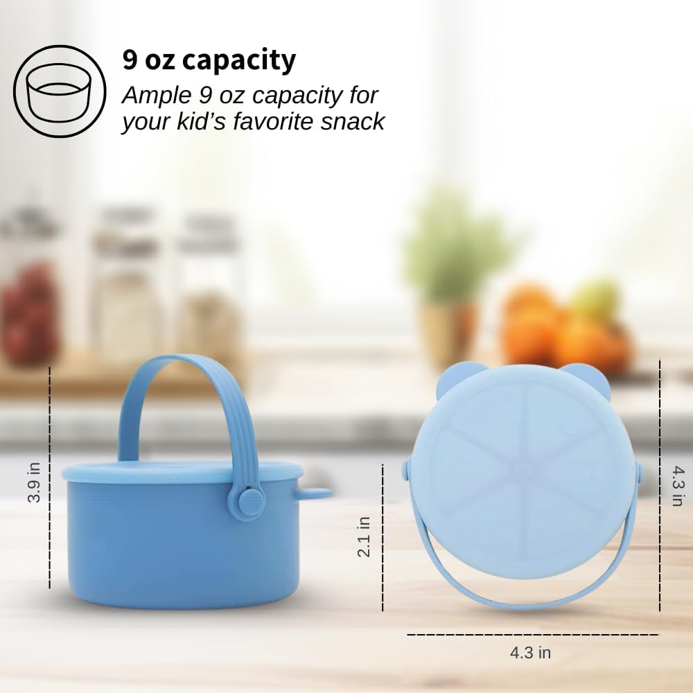 Silicone No Spill Snack Cups for Toddlers – Portable Baby Snack Cup Containers with Dustproof Lid