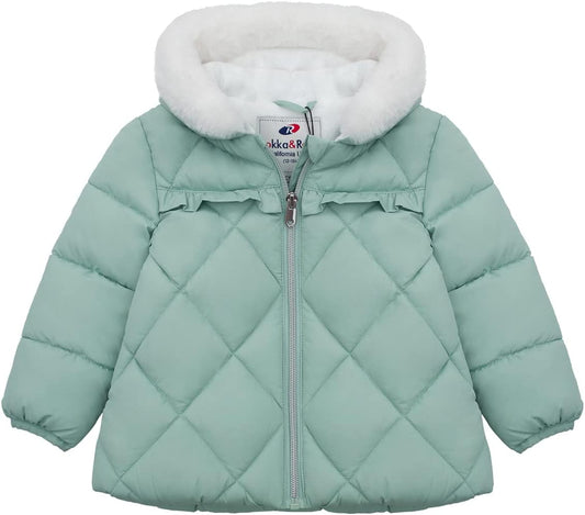 Rokka&Rolla Baby Girls' Water-Resistant Puffer Jacket Hooded Winter Coat with Soft Mini Fur Lining for Newborn Infant Toddler