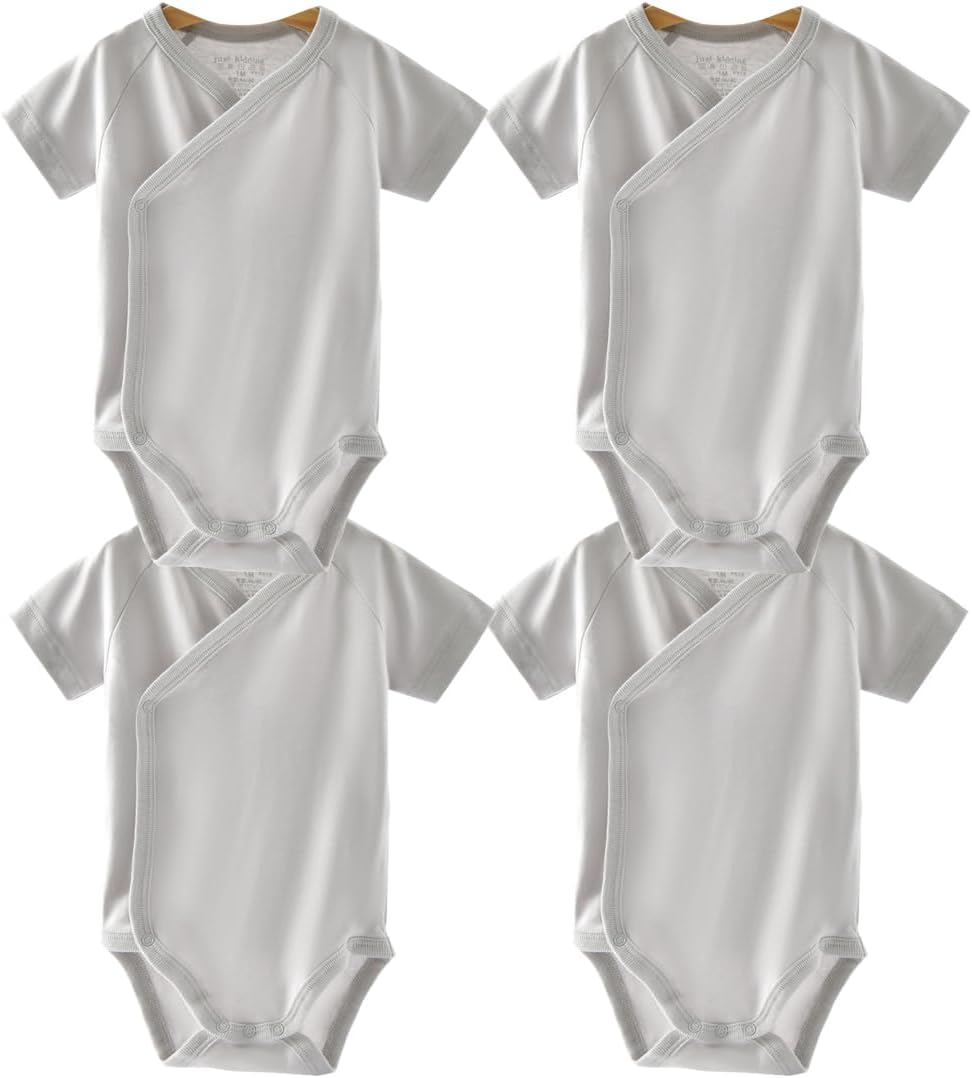 Baby Boys Girls Short Sleeves Kimono Clothes Cotton Baby Side-Snap Bodysuit Pack of Baby Layette Set