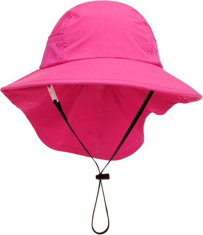 CHUNG Baby Sun Protection Hat Summer Toddler Adjustable UPF 50+ Wide Brim Neck Flap Beach Caps Boys Girls 1-12 Years Kids