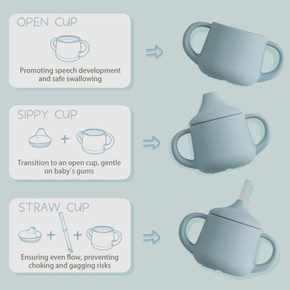 Moonkie Silicone Baby Sippy Cups | 3 Stages Training Cup Straw Cup for Infants Toddlers and Kid | 4 oz 1Pack