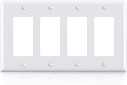 ELEGRP 4-Gang Decorative Wall Plates, Mid-Size 4.88" H x 8.57" L Unbreakable Thermoplastic Faceplate Cover for Decorator Receptacle Outlet Switch, UL Listed (1 Pack, Glossy White)