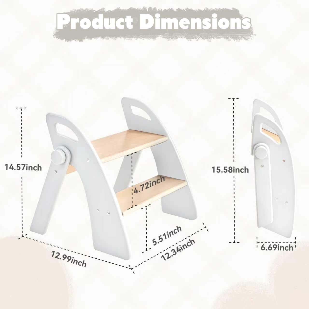 Wooden 2 Step Stool for Kids Bathroom Sink Foldable Anti-Slip 2-Step for Toilet Potty Training
