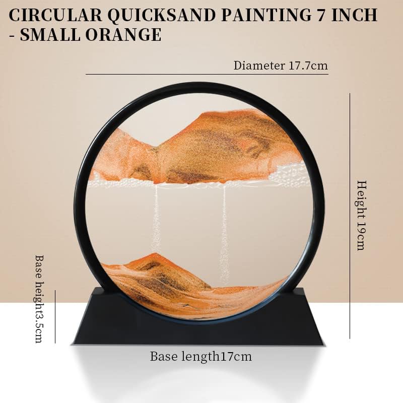 Moving Sand Art Picture 3D Deep Sea Sandscapes Sand Art Liquid Motion Bubbler Timer for Adult Kid Desktop Art Toys for Home Decor and Office(Round+Gold+7In)