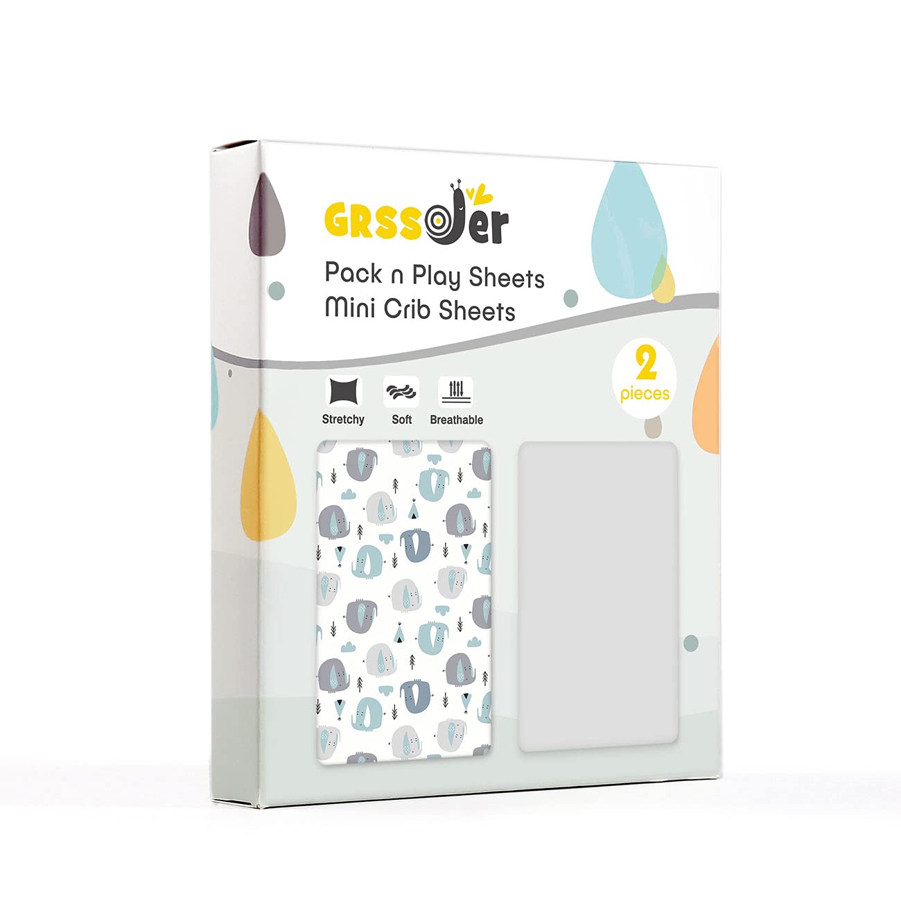 GRSSDER Stretchy Ultra Soft Jersey Knit Fitted Pack n Play Sheets Set 2 Pack, Portable/Mini Cribs