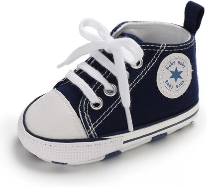 Unisex Baby Girls Boys Canvas High-top Shoes, Newborn Infant Anti-Slip Soft Sole Frist Walking Breathable Sneakers