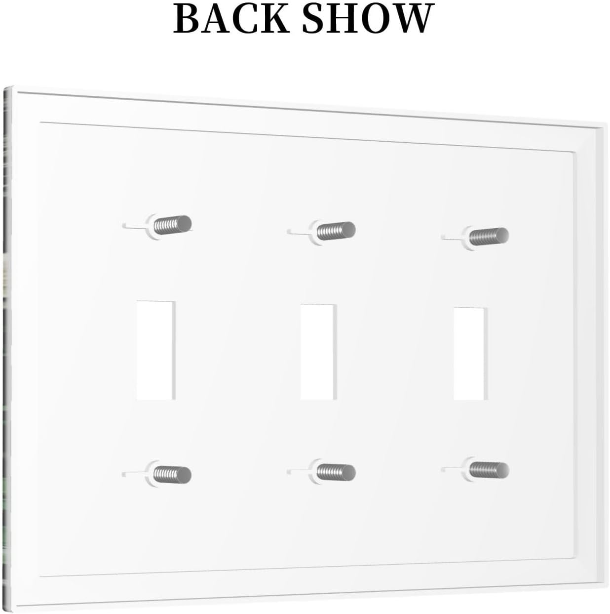 Decorative Switch Covers Plate Rustic Green Leaves White Flower 3 Gang Artistic Wall Plate Unique Triple Toggle Light Switch Plate Jumbo Faceplate for Country Bedroom Home Decor