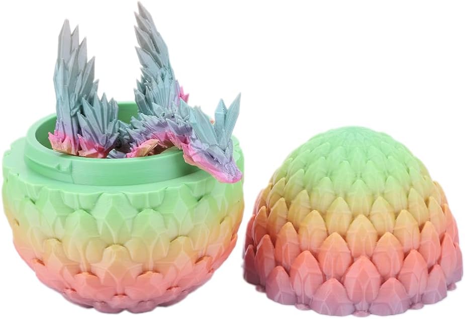 Cessfle 3D Printed Dragon in Egg, Fly Dragon Egggs with Dragon Inside Full Articulated Dragon Egggs for House of Dragon Crystal Fidget Dragon Egg Toys, Home Office Decor Executive Desk Toy