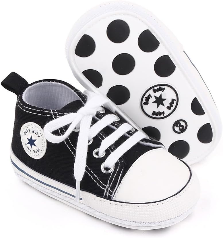 Unisex Baby Girls Boys Canvas High-top Shoes, Newborn Infant Anti-Slip Soft Sole Frist Walking Breathable Sneakers