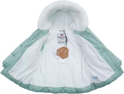 Rokka&Rolla Baby Girls' Water-Resistant Puffer Jacket Hooded Winter Coat with Soft Mini Fur Lining for Newborn Infant Toddler
