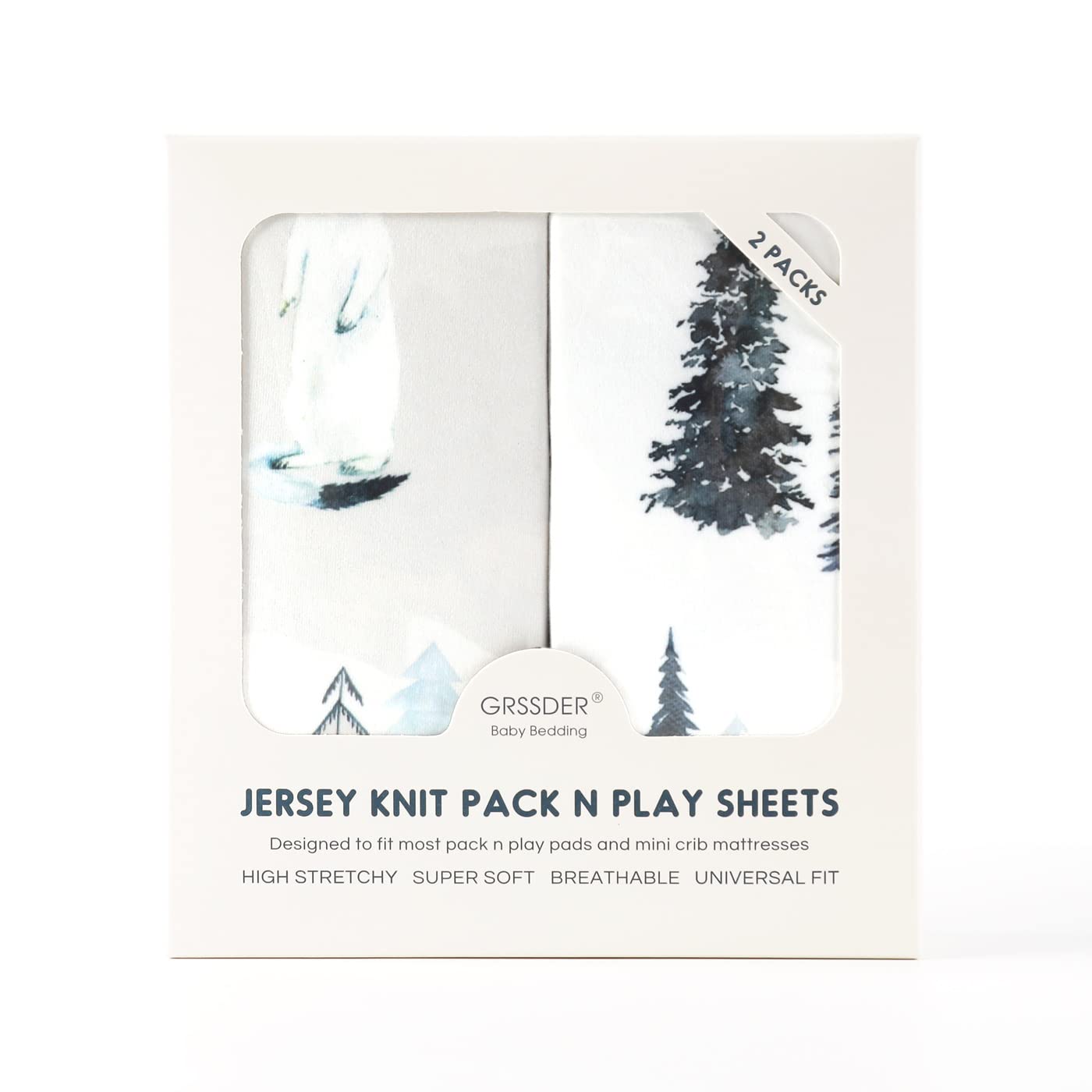 Stretch Ultra Soft Jersey Knit Fitted Pack and Play Sheets Set 2 Pack, Fit Portable/Mini Cribs