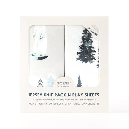 Stretch Ultra Soft Jersey Knit Fitted Pack and Play Sheets Set 2 Pack, Fit Portable/Mini Cribs