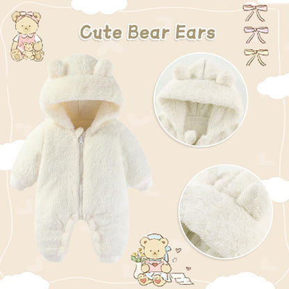 UVIPC Baby Newborn Bear Outfit Fleece Snowsuit Winter Clothes Hooded Jumpsuit Romper for Baby boy girl