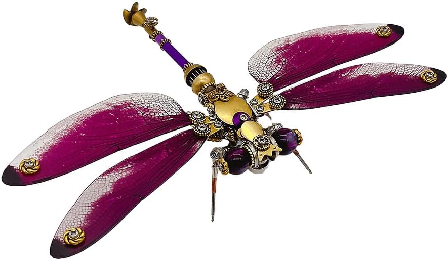 Keetopteep 3D Metal Puzzle for Adults, 200 Pieces Mechanical Dragonfly DIY Assembly Kit to Build, 3D Puzzle Handmade Craft Desk Ornament Toys (Color2)