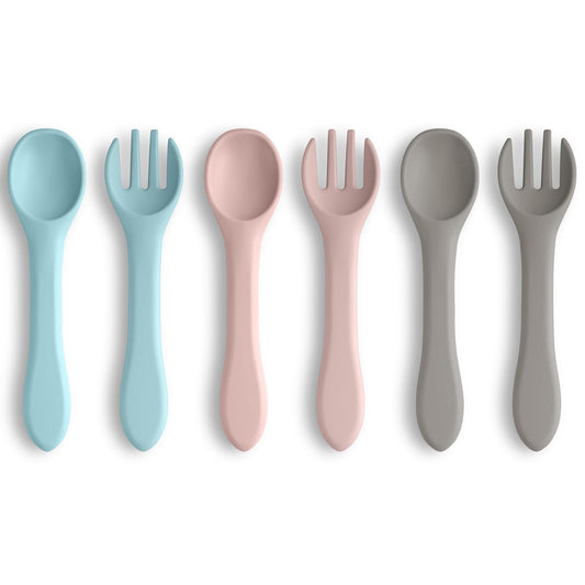 Vicloon Silicone Baby Fork and Spoon Set, 6PCS Baby Led Weaning Utensils, First Stage Feeding Set
