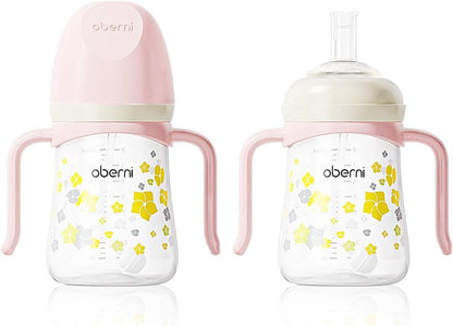 Toddler Sippy Cup 10oz, Weighted Straw Baby Drinking Water Bottle with Valved Spout for 6+ Months, 300ml/Pink/2Pack