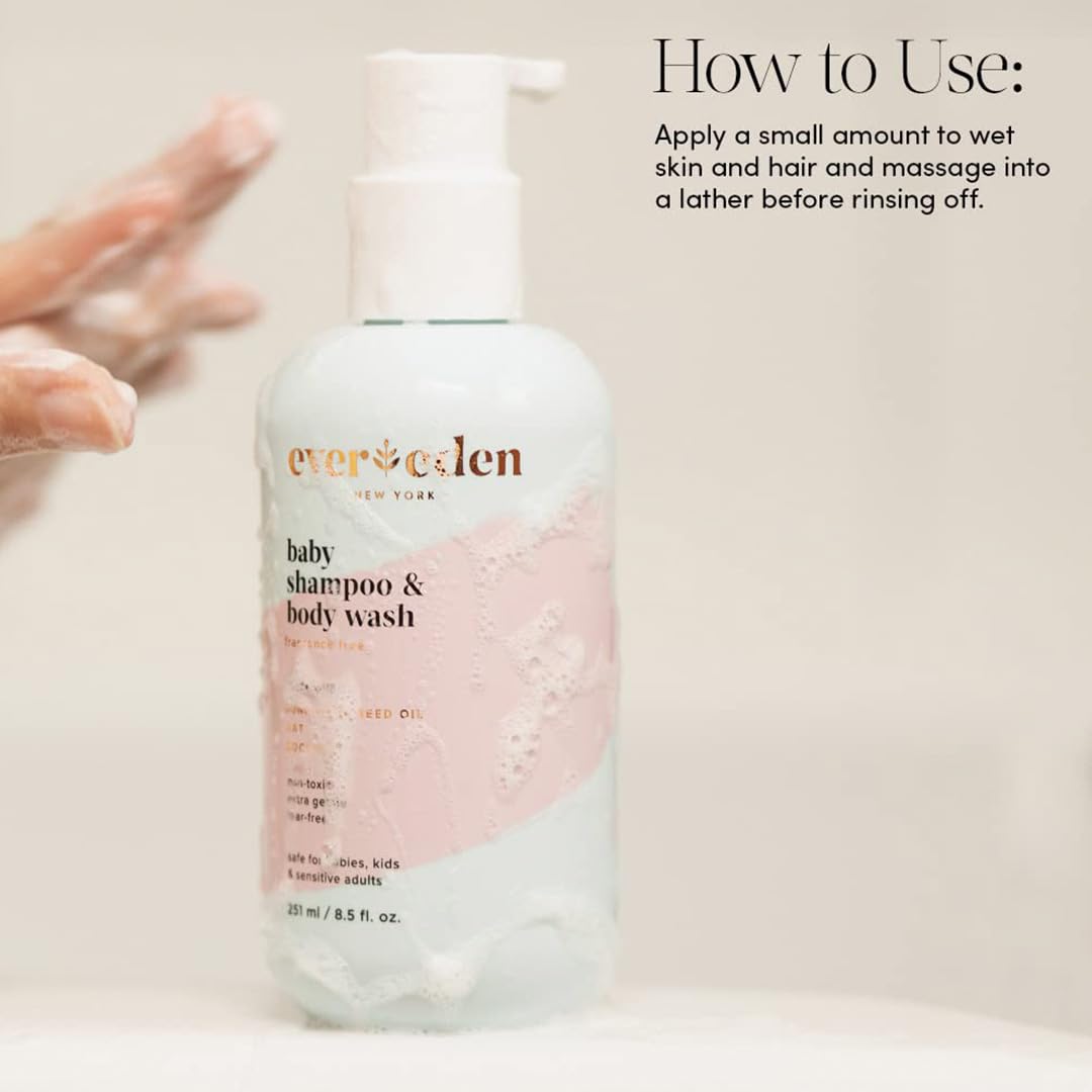 Evereden Baby Shampoo & Body Wash 2-in-1, 8.5 fl oz | Gentle, Non-Toxic, Fragrance-Free, Hydrating