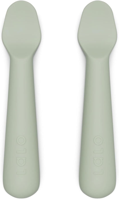 Lalo Little Spoon Set - 2 Piece Baby Spoons Set for Infants & Babies - Made From Food Grade Silicone Dishwasher Safe - Baby Feeding Essentials for Early Stage Mealtime - Sage