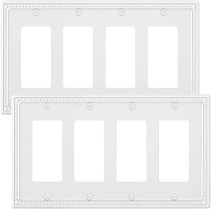 2-Pack Quad Decorator Outlet Cover Plate, Pure White Pearls Decorative Switch Plates and Outlet Covers, Metal Wall Plates for Electrical Outlets