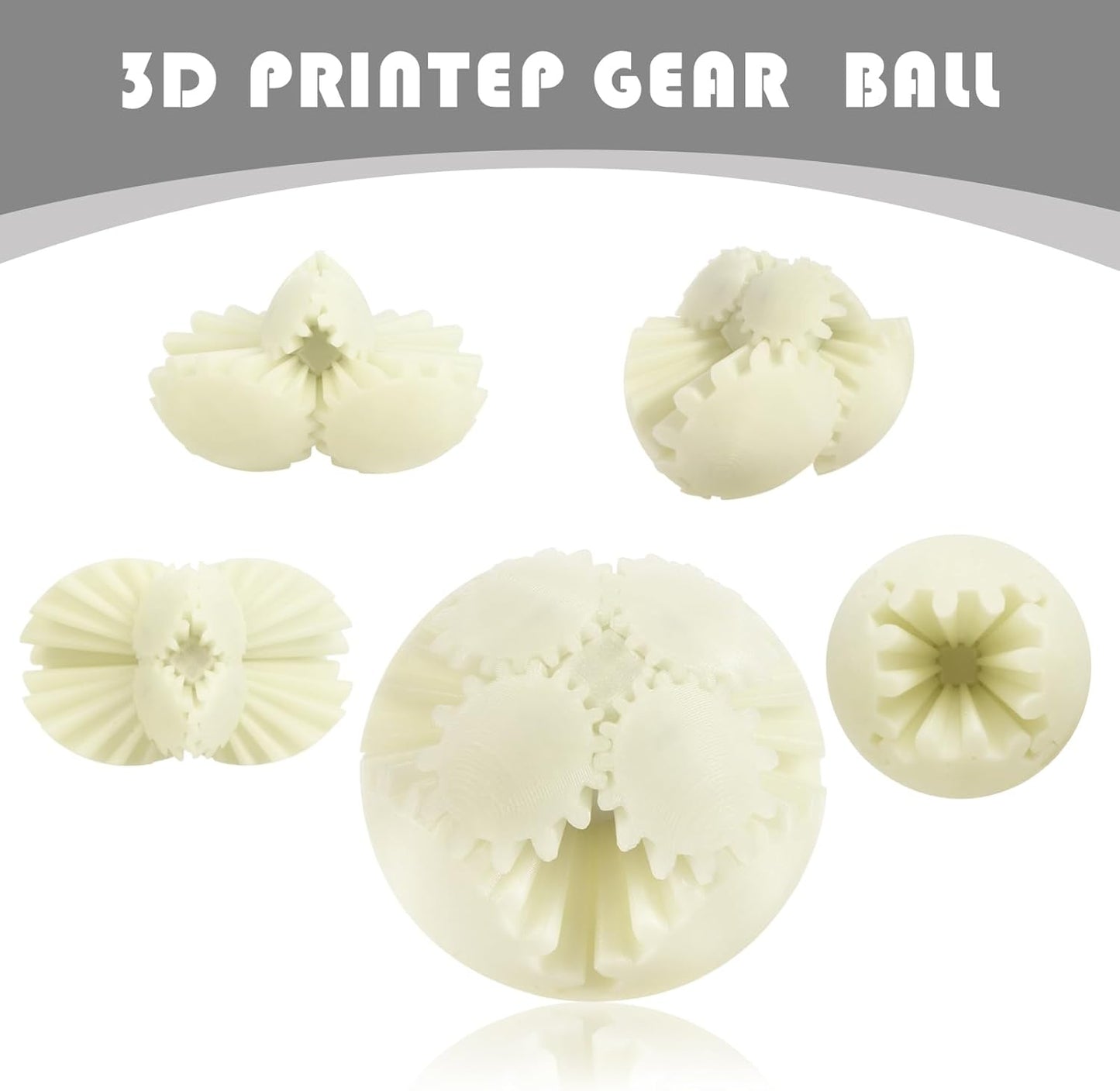 MerryXD Gear Ball Fidget Toy,GearSphere Desk 3D Printed Perfect for Stress and Anxiety Relaxing Fidget Toy Gear Fidget Sphere Activity Gear Ball for Adults Grow in The Dark White