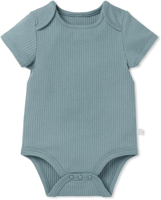 MORI Baby Ribbed Short Sleeve Bodysuit with Envelope Neck and Nickel Free Poppers - Unisex Toddler