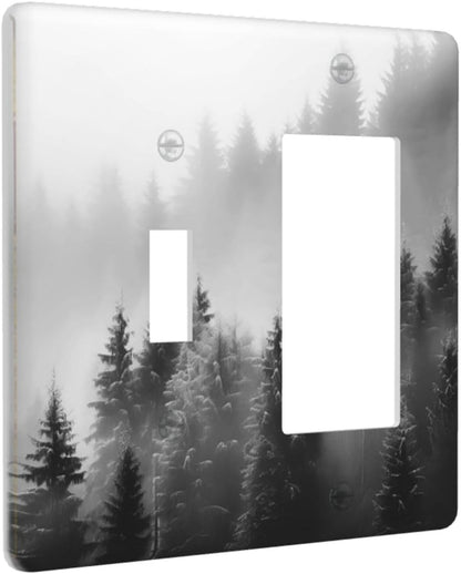 Foggy Forest Natural Scenery Retro Tree Pine Outlet Covers 1 Toggle 1 Rocker Combination Decorative Wall Plate Electrical Switch Plates Light Switch Cover Plate for Bed Room Living Room Decor