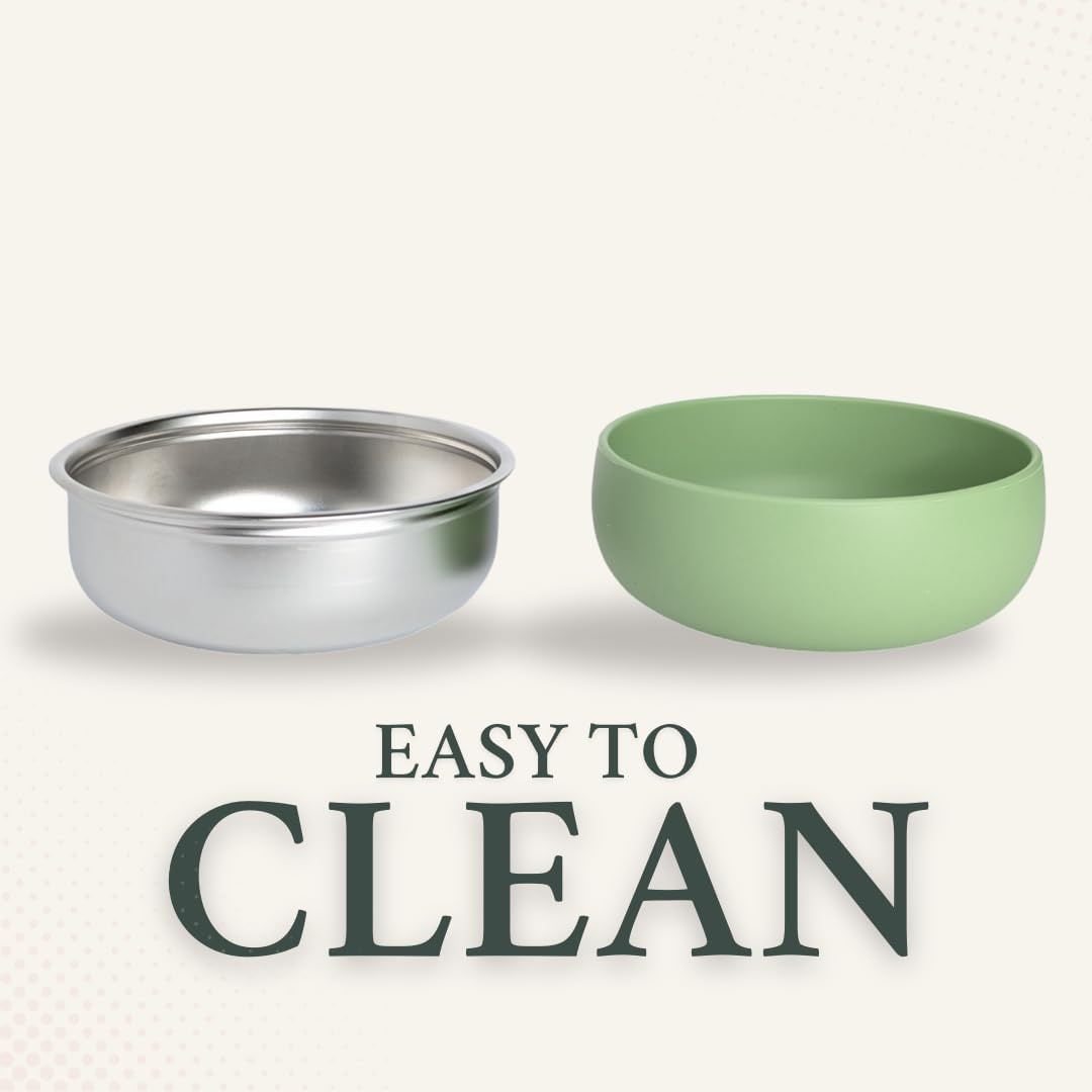 Monkey Proof™ Non-Toxic Stainless Steel Child Bowl 5” with Non-Slip Silicone Shell, (Set of 4 bowls) Unbreakable, Mess Free Feeding for Babies, Toddlers, Kids, BPA free (Misty Blue)