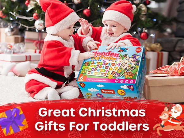 SYNARRY Wooden Puzzles for Toddlers 1-3, 6XSET Puzzles for Toddlers 2-4 with Rack, Learning