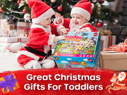SYNARRY Wooden Puzzles for Toddlers 1-3, 6XSET Puzzles for Toddlers 2-4 with Rack, Learning