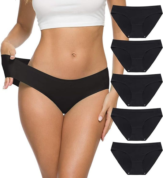 Wealurre Seamless Underwear for Women No Show Panties Soft Stretch Hipster Bikini Underwears 5-Pack