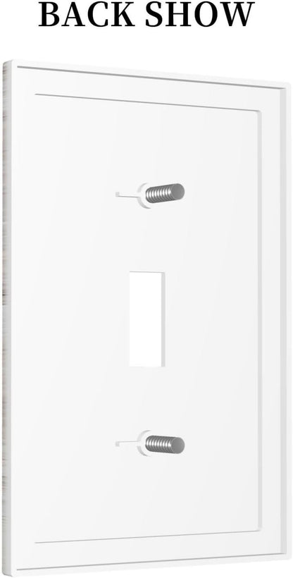 Decorative Light Switch Cover Rustic Vintage White Wood Grain 1 Gang Single Toggle Device Electrical Faceplate Switchplates Decorator Outlet Wall Plate for Farmhouse Home Decor