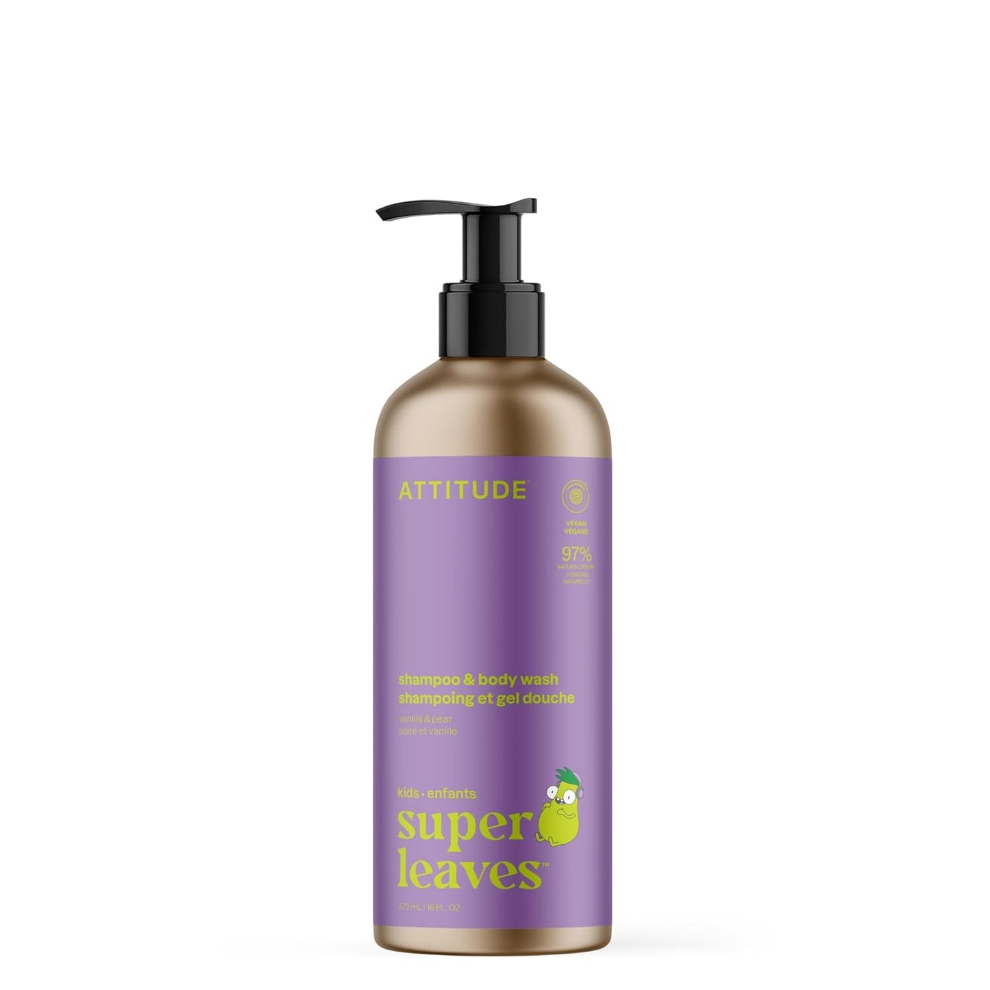 ATTITUDE Shampoo and Body Wash for Kids, EWG Verified Hair and Body Cleanser, Dermatologically