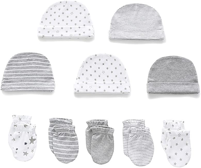 Newborn Baby Boy Girl Caps Mittens Socks Set Cotton Baby Essentials Accessories (Hats+Gloves+Socks)