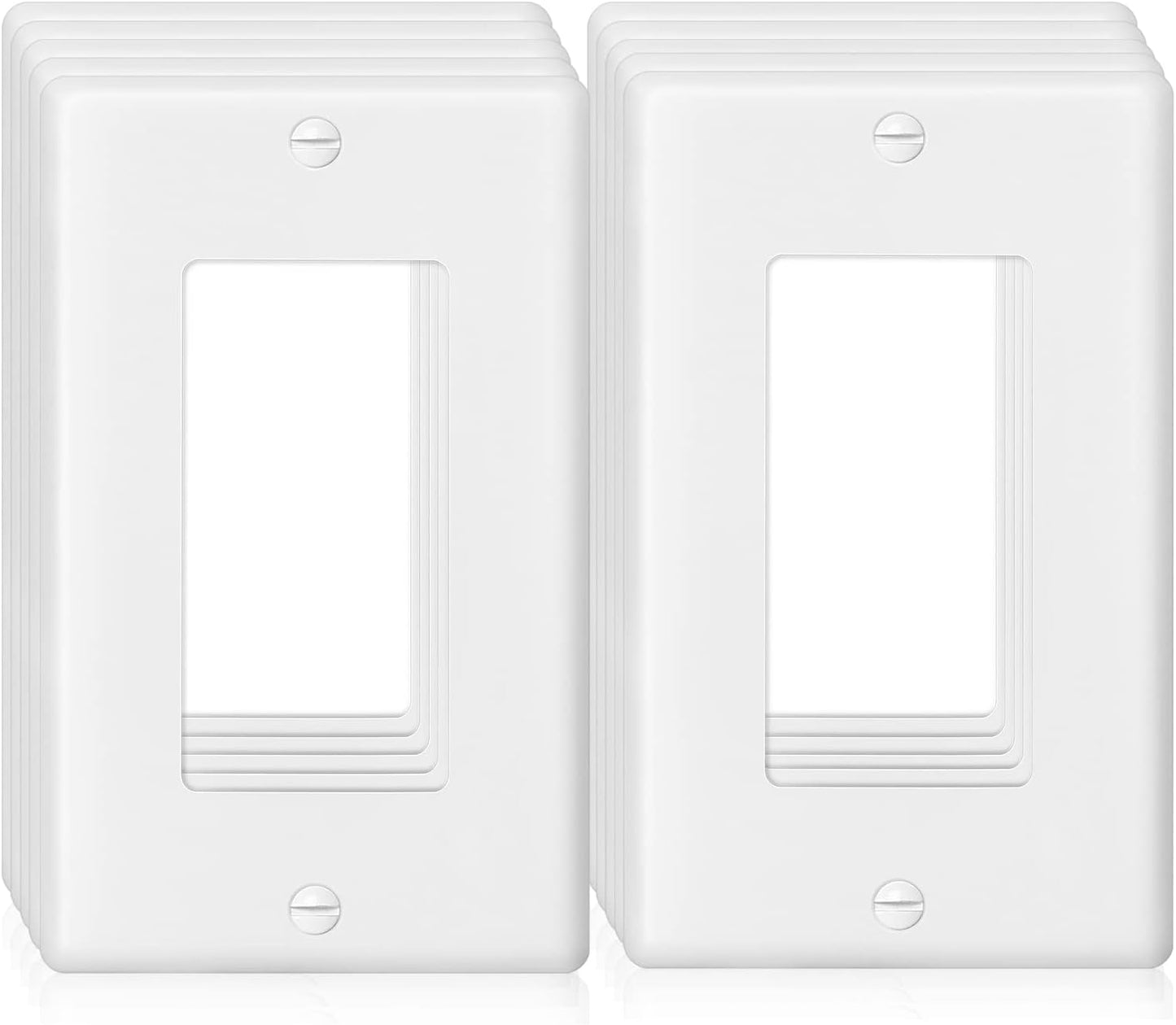 Decorator Wall Plate 1-Gang Light Switch Plate Outlet Cover,Unbreakable Polycarbonate Thermoplastic, White (10-Pack, Single Decorator-White)